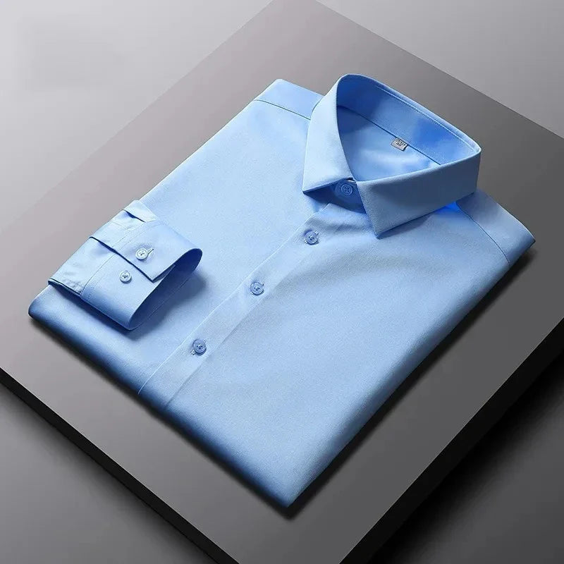 Quality Smooth Soft Anti-Wrinkle Men Shirts Long Sleeve Dress Shirts For Male Slim Social Business Blouse Solid Color Shirt 6XL