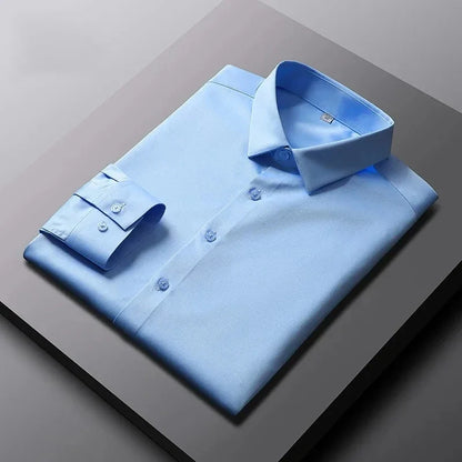 Quality Smooth Soft Anti-Wrinkle Men Shirts Long Sleeve Dress Shirts For Male Slim Social Business Blouse Solid Color Shirt 6XL