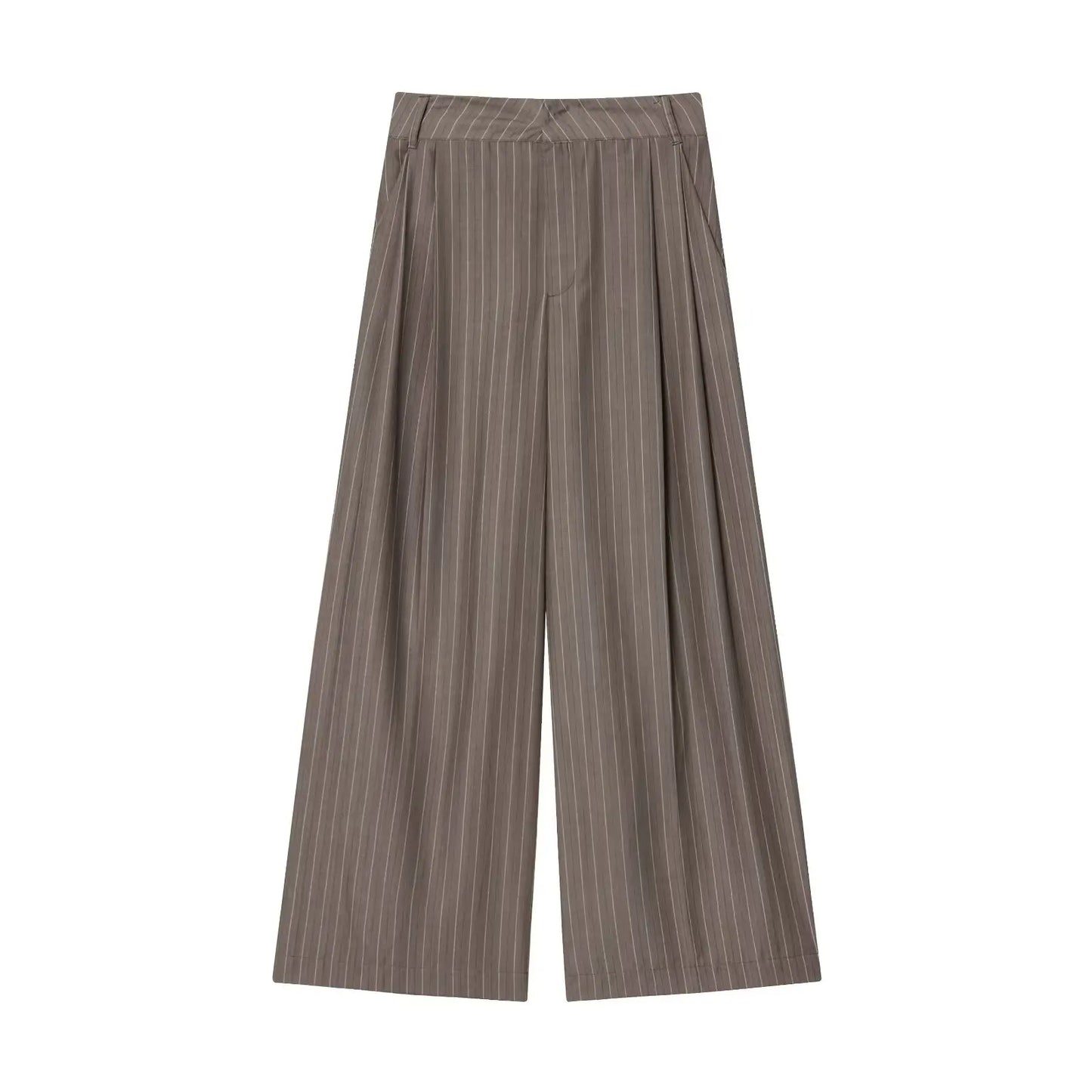 Office Lady Chic Brown Suits V Neck Striped Loose Blazer High Waist Wide Leg Pants Fashion Casual Women Suits Костюм Офисный