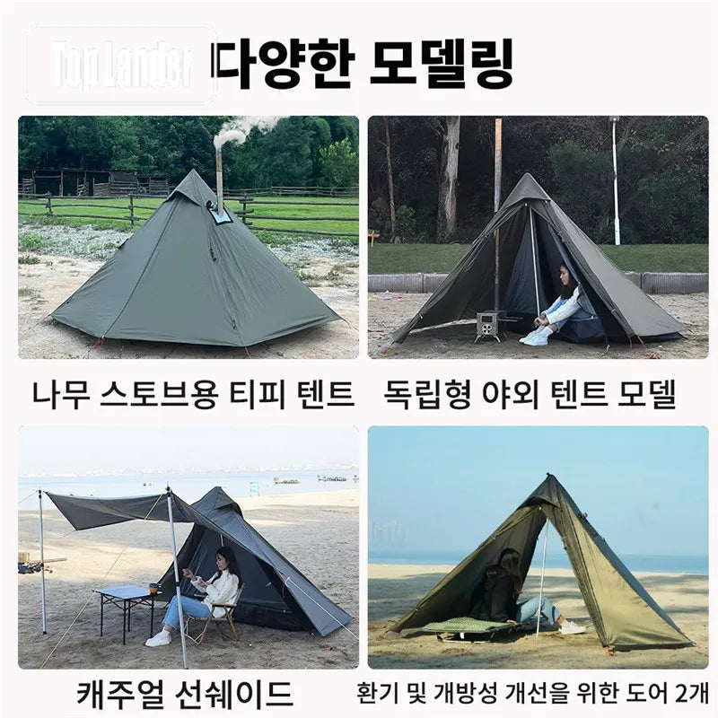 Camping Hot Tent with Chimney Window Outdoor Ultralight Tipi Teepee Tent Pyramid Double Layer Bushcraft 1 Person Tents Hot Tent