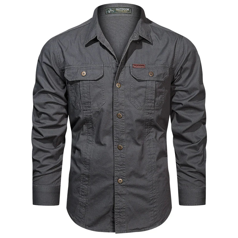 2024 Spring Cotton Cargo Shirt for Men Long Sleeve Multi-Pocket Shirts Outdoor Casual Clothing High Quality Military Overshirt
