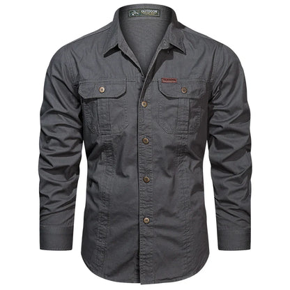 2024 Spring Cotton Cargo Shirt for Men Long Sleeve Multi-Pocket Shirts Outdoor Casual Clothing High Quality Military Overshirt