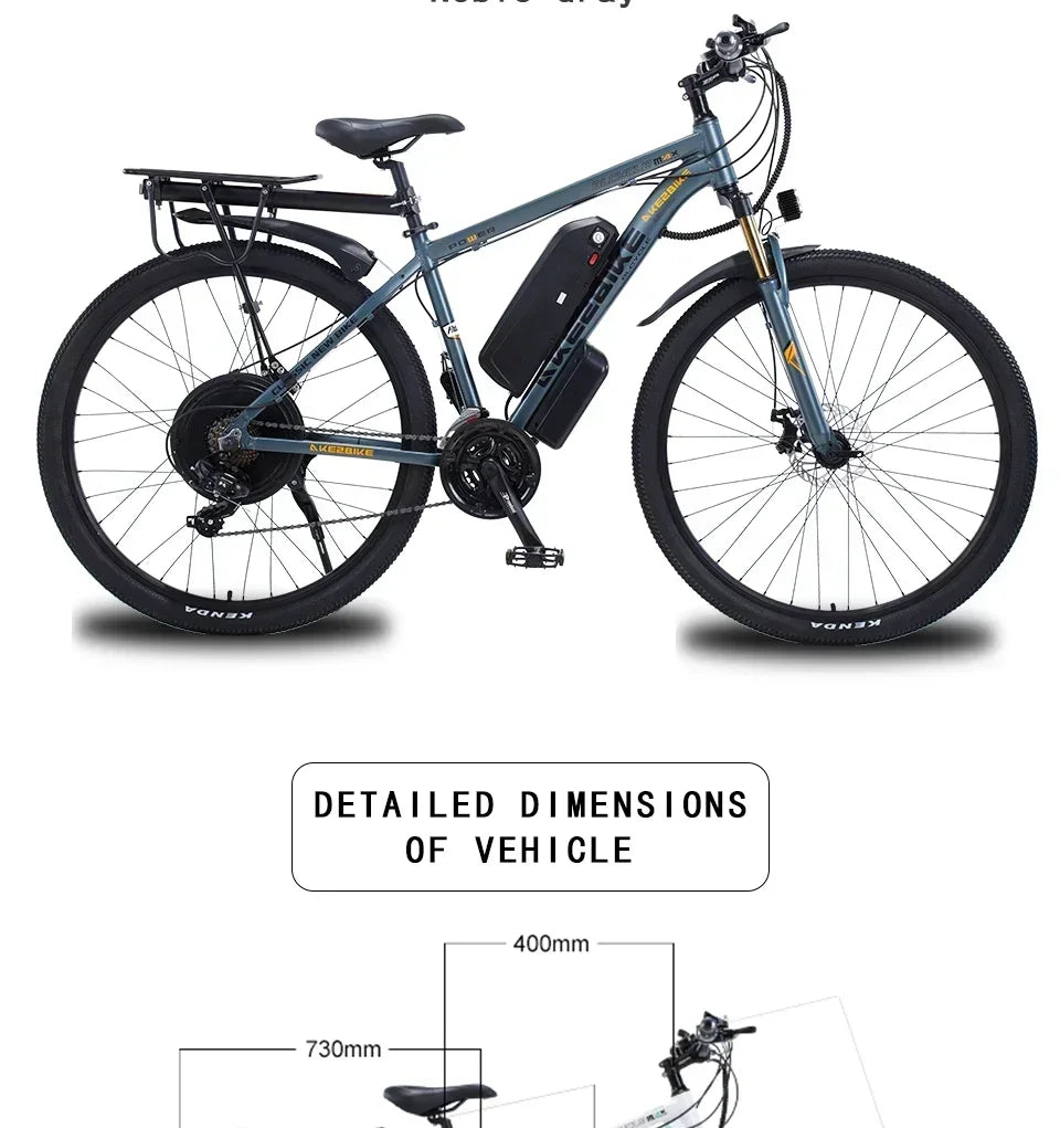 Ebike AKEZ 1000W CityElectricBike Detachable 13Ah Battery Electric Bike 60 Mile Range Dual Disc Brake Alloy Electric Bike