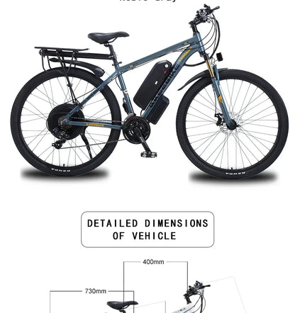 Ebike AKEZ 1000W CityElectricBike Detachable 13Ah Battery Electric Bike 60 Mile Range Dual Disc Brake Alloy Electric Bike