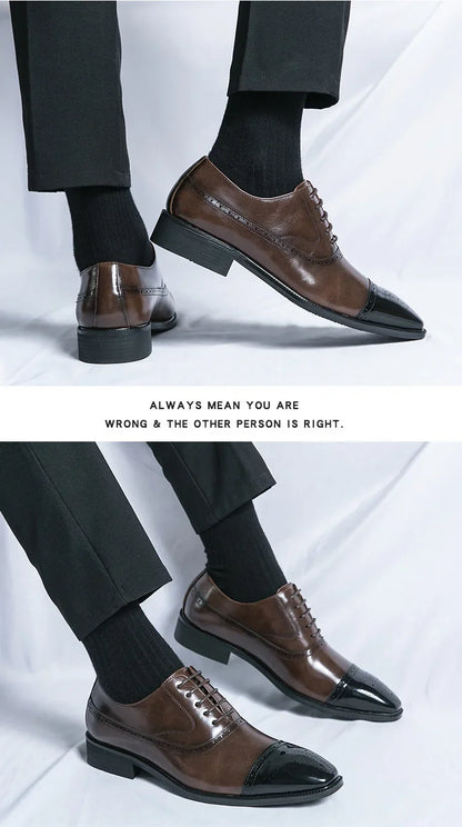 Casual Fashionable Men's Leather Shoes Trendy Business Formal Shoes Breathable Low Top Lace-Up Slip-On round Toe Rubber Sole