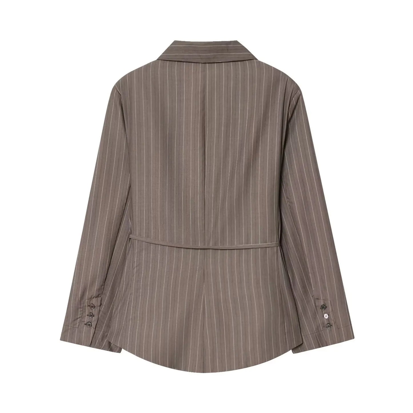 Office Lady Chic Brown Suits V Neck Striped Loose Blazer High Waist Wide Leg Pants Fashion Casual Women Suits Костюм Офисный