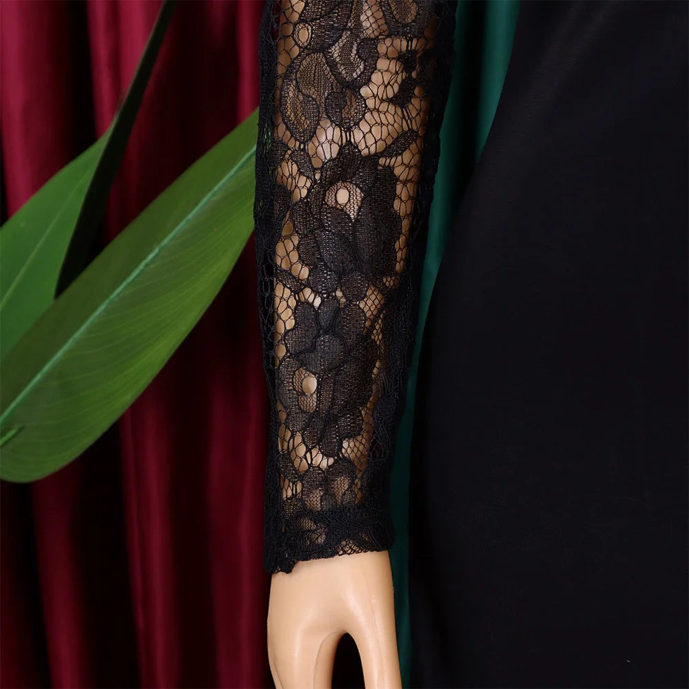 Sexy Bodycon Dresses for Women O Neck Lace Sleeve Sheath Package Hips Mid Calf Female Luxury Birthday Party Dinner Vestidos