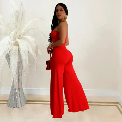 Summer Sexy Backless Women's Jumpsuit Fashionable Slim Fit Elegant Package hip Wide Leg Long Pants Female Party Jumpsuit 2025