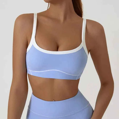 Women's Shock-Absorbing Sports Bra – Color Block Full Cup Breathable Gym & Yoga Tube Top