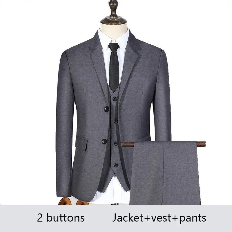 High Quality Men Suits 3 Pieces Elegant Blazer 2 Sets Luxury Wedding Business Vest Pants Coats 2023 Formal Jackets