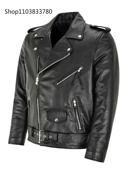 Men PU Leather Jacket Motorcycle Fashion Slim Fit Leather Coat Male Solid Turn-Down Collar Motorcycle Outwear Streetwear 4XL