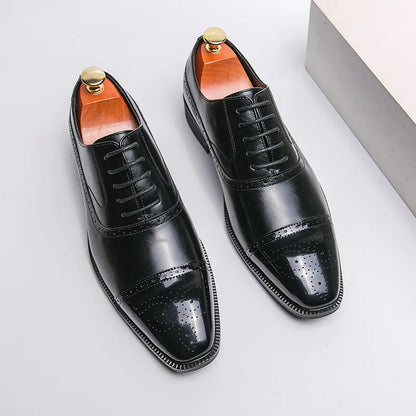 Casual Fashionable Men's Leather Shoes Trendy Business Formal Shoes Breathable Low Top Lace-Up Slip-On round Toe Rubber Sole