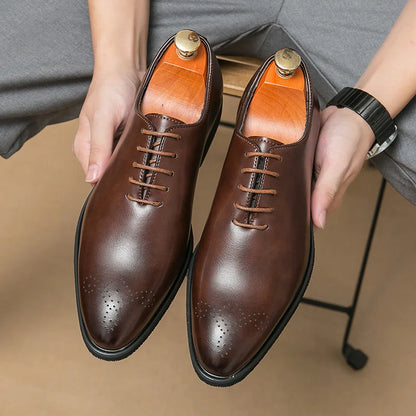 Men's Casual Leather Shoes Fashionable Simple Lace-Up Business Formal Shoes Large Size New Model Comfortable Rubber Sole