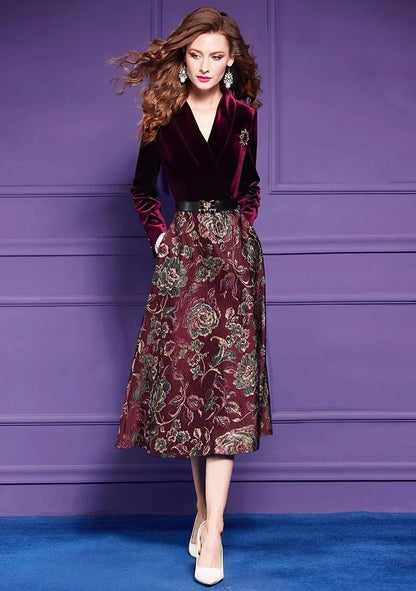 Spring Autumn Dress High End Women's Elegant Dresses Female Jacquard Gold Velvet Korean Slim Evening Party Female Maxi Vestidos