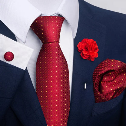 Luxury Mens Ties Floral Black Gold Ties Paisley NeckTie Pocket Square Cufflinks Brooch Set Men's Wedding Party Tie