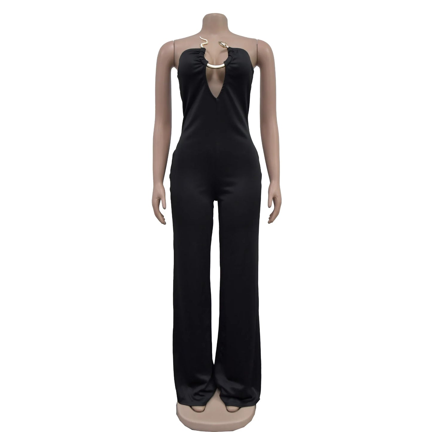 Summer Sexy Backless Women's Jumpsuit Fashionable Slim Fit Elegant Package hip Wide Leg Long Pants Female Party Jumpsuit 2025