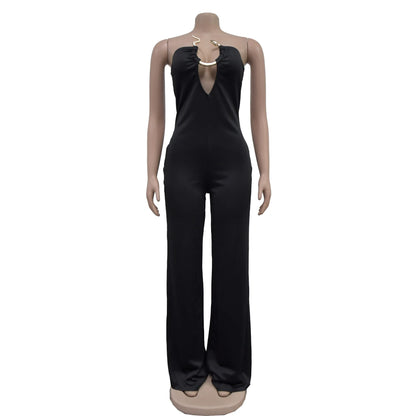 Summer Sexy Backless Women's Jumpsuit Fashionable Slim Fit Elegant Package hip Wide Leg Long Pants Female Party Jumpsuit 2025