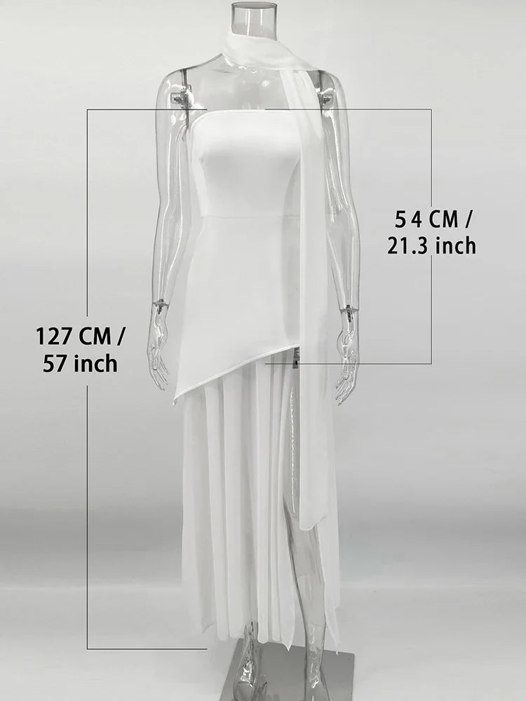 TARUXY Fashion Strapless Dress With Ribbon Female Elegant Sleeveless Mesh Beach Vacation Long Dress 2025 Spring New Women Dress