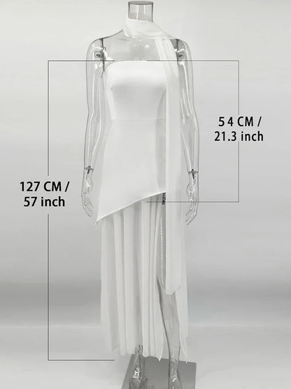 TARUXY Fashion Strapless Dress With Ribbon Female Elegant Sleeveless Mesh Beach Vacation Long Dress 2025 Spring New Women Dress