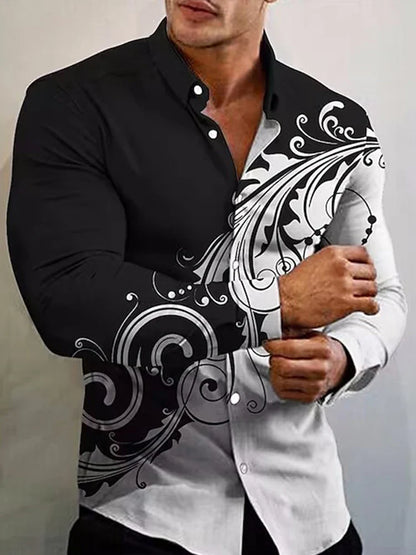 2023  New Arrival Fashion Shirts For Men Casual flowers Print  Long Sleeve Button Top Men's Clothing Oversized
