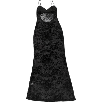 Elegant Sheer Floral Lace Maxi Dress for Women V Neck Spaghetti Strap Bodycon Floor Length Evening Party Prom Dresses