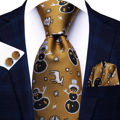 Hi-Tie Paisley Brown Tie For Men Elegant Mens Necktie Pocket Square Cufflink Groom Wedding Accessory Wholesale New Designer