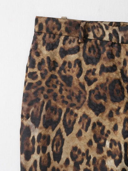 KONDALA Vintage Leopard Print Women Suits V Neck Sashes Long Sleeve Oversized Blazer+Wide Leg Pants Fashion 2025 Autumn Suits