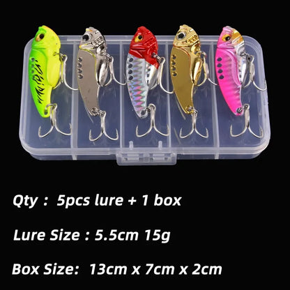 5pcs Metal VIB Fishing Lure Set – Vibration Spoon Hard Bait Crankbait Wobbler Swimbait Cicada 3/7/10/15/20g