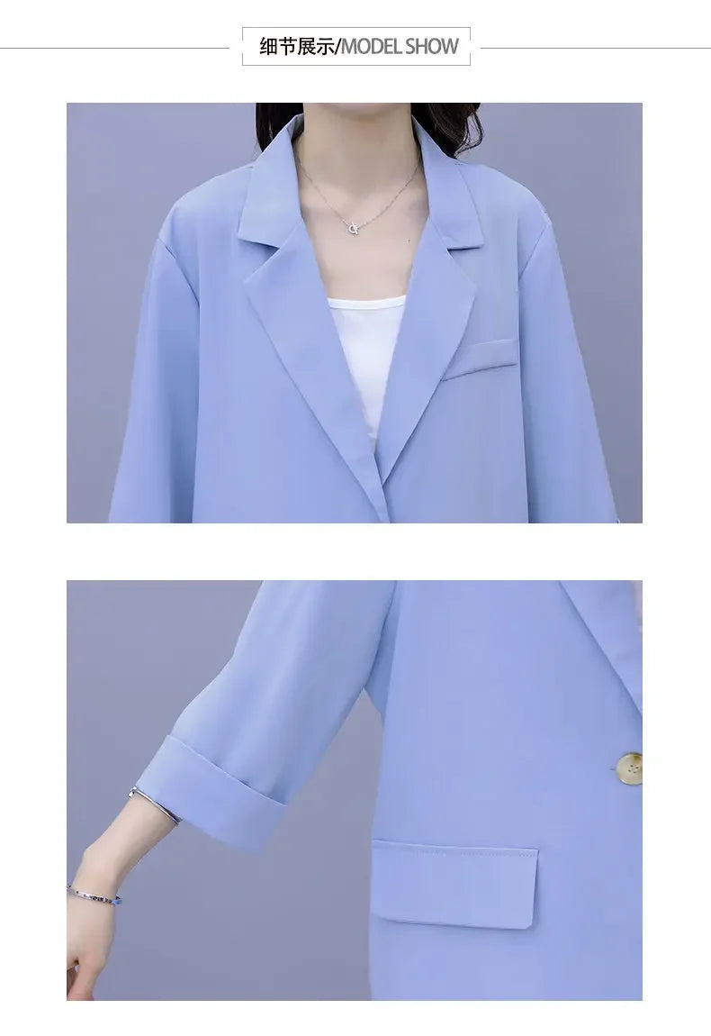 2026 Women Spring New Casual Blazers Jacket Trousers Matching Set Korean Elegant Loose Suit Coat Pants Two Piece Female Clothing