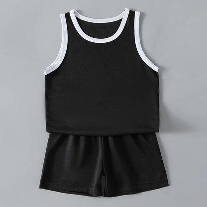 2/4Pcs Summer Children's Quick-drying Sports Suit Boys Casual Ball Sleeveless T-shirt Girls Joker Mixed Color Combination Shorts