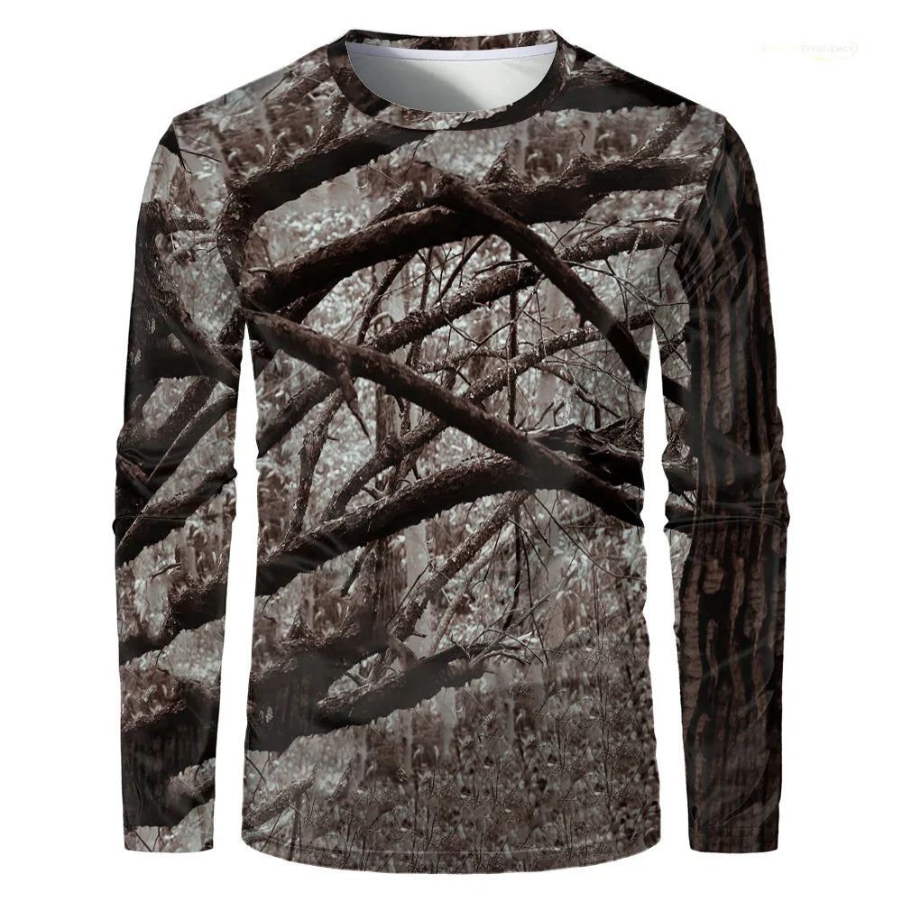 Men's Forest Camo Hunting Long Sleeve T-Shirt – Oversized Quick-Dry Tee