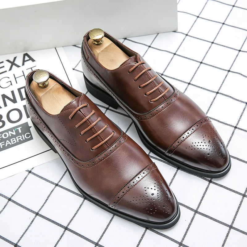 Men's Casual Leather Shoes Fashionable Simple Lace-Up Business Formal Shoes Large Size New Model Comfortable Rubber Sole