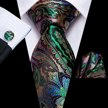 Hi-Tie Peacock Blue Novelty Designer Silk Wedding Tie For Men Hanky Cufflinks Gift Mens Fashion Necktie Set Business Party