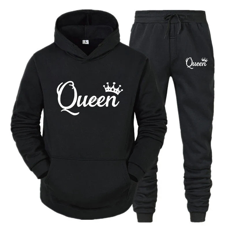 2023 Y2k Style Long Sleeve Hoodies Set Women Men Couple Sweatshirt Hoodies Trend Lover Tracksuit Queen King Printed New Fashion
