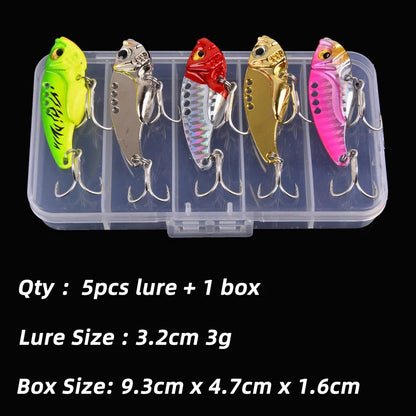 5pcs Metal VIB Fishing Lure Set – Vibration Spoon Hard Bait Crankbait Wobbler Swimbait Cicada 3/7/10/15/20g