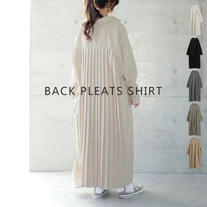 Spring Long Shirt Dress A-line Women's Dress Elegant Pleated Long Sleeve Casual Dresses Female Fashion Oversize Ladies Clothes