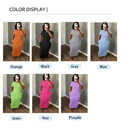Plus Size 2024 Summer New Round Neck Short Sleeve Slim Hottie  Ladies' Stylish Summer Solid Versatile Bodycon Dress