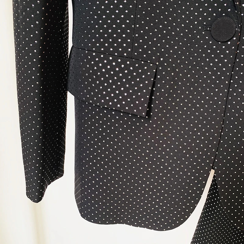 HIGH QUALITY New Fashion 2026 Designer Blazer Suit Set Women's Single Button Diamonds Beaded Camis Blazer Pants Suit 3pcs Set