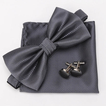 Multicolor Bowtie Pocket Square Cufflinks Sets Classic Solid Color  Bowtie Wedding Party Formal Gift Plaids Adjust Neck Bow Tie