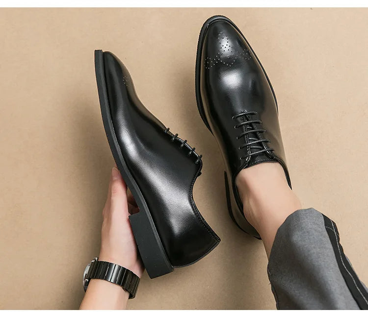 Men's Casual Leather Shoes Fashionable Simple Lace-Up Business Formal Shoes Large Size New Model Comfortable Rubber Sole