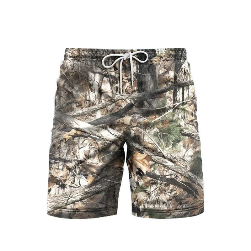 Men's Camo Tree Print Beach Shorts – Breathable Casual Outdoor Shorts 2025
