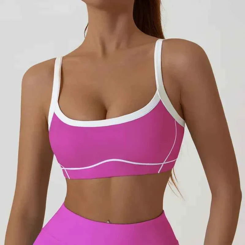 Women's Shock-Absorbing Sports Bra – Color Block Full Cup Breathable Gym & Yoga Tube Top