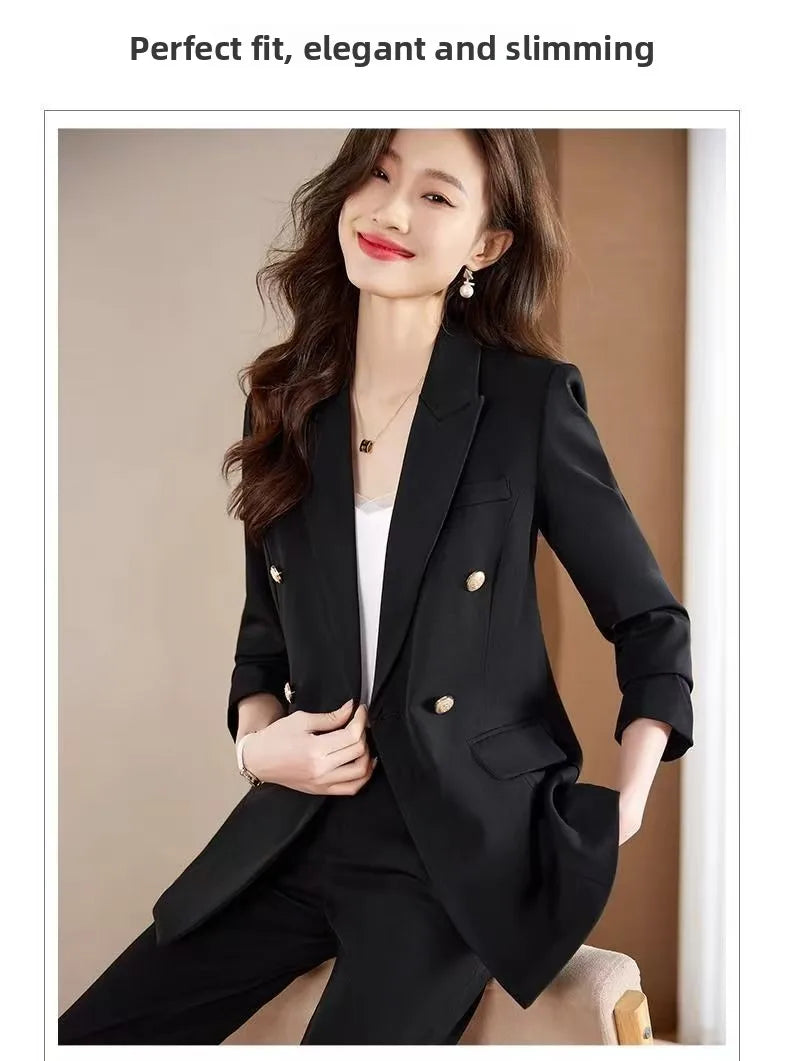 Black Career Suit Set for Women Spring Autumn 2025 New Style Student Uniform Long Sleeve Polyester Fiber Workwear Pants