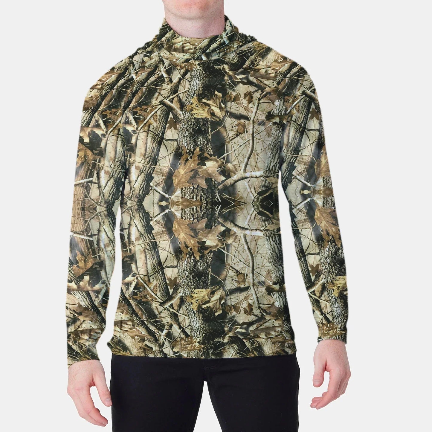 Men's Long Sleeve Fishing & Hunting Hoodie Shirt with Cap