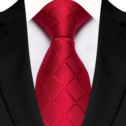 Luxury 8CM Mens Necktie Red Color Solid Stripes Paisley Ties For Man Groom Jacquard Woven Neck Tie For Business Wedding Party