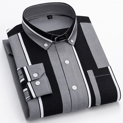 Spring Autumn Fashion Striped Printing Men's Clothing Blouse Casual Buttons POLO Collar Long Sleeve Breathable Thin Style Shirts