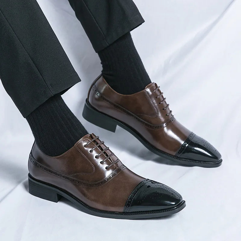 Casual Fashionable Men's Leather Shoes Trendy Business Formal Shoes Breathable Low Top Lace-Up Slip-On round Toe Rubber Sole