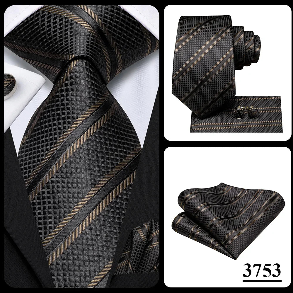Hi-Tie Paisley Brown Tie For Men Elegant Mens Necktie Pocket Square Cufflink Groom Wedding Accessory Wholesale New Designer