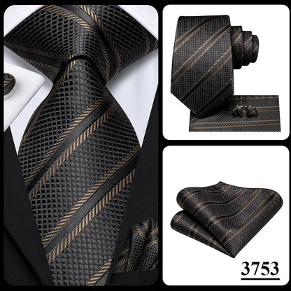 Hi-Tie Paisley Brown Tie For Men Elegant Mens Necktie Pocket Square Cufflink Groom Wedding Accessory Wholesale New Designer