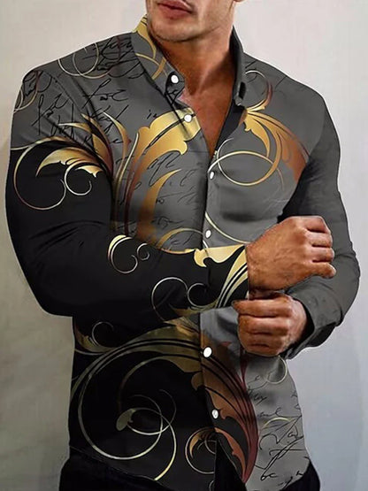 2023  New Arrival Fashion Shirts For Men Casual flowers Print  Long Sleeve Button Top Men's Clothing Oversized